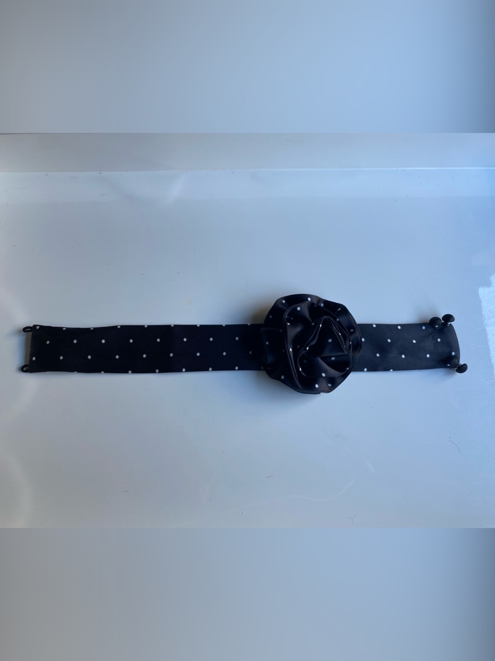 Zara Black with White Polka Dot Satin Rosette Necklace